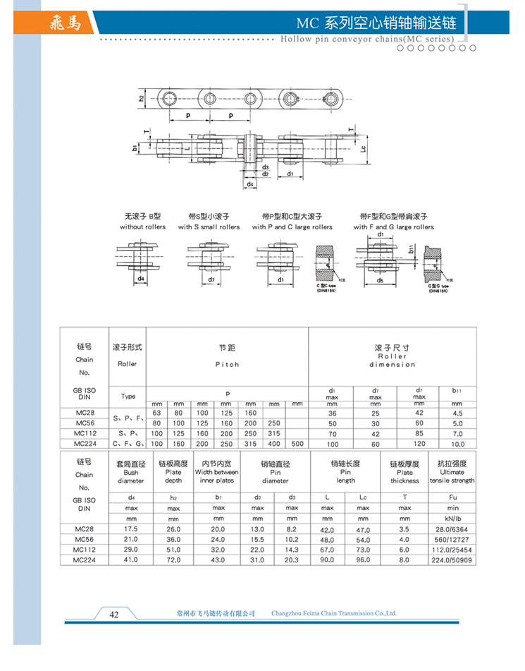 MC系列空心銷(xiāo)軸輸送鏈